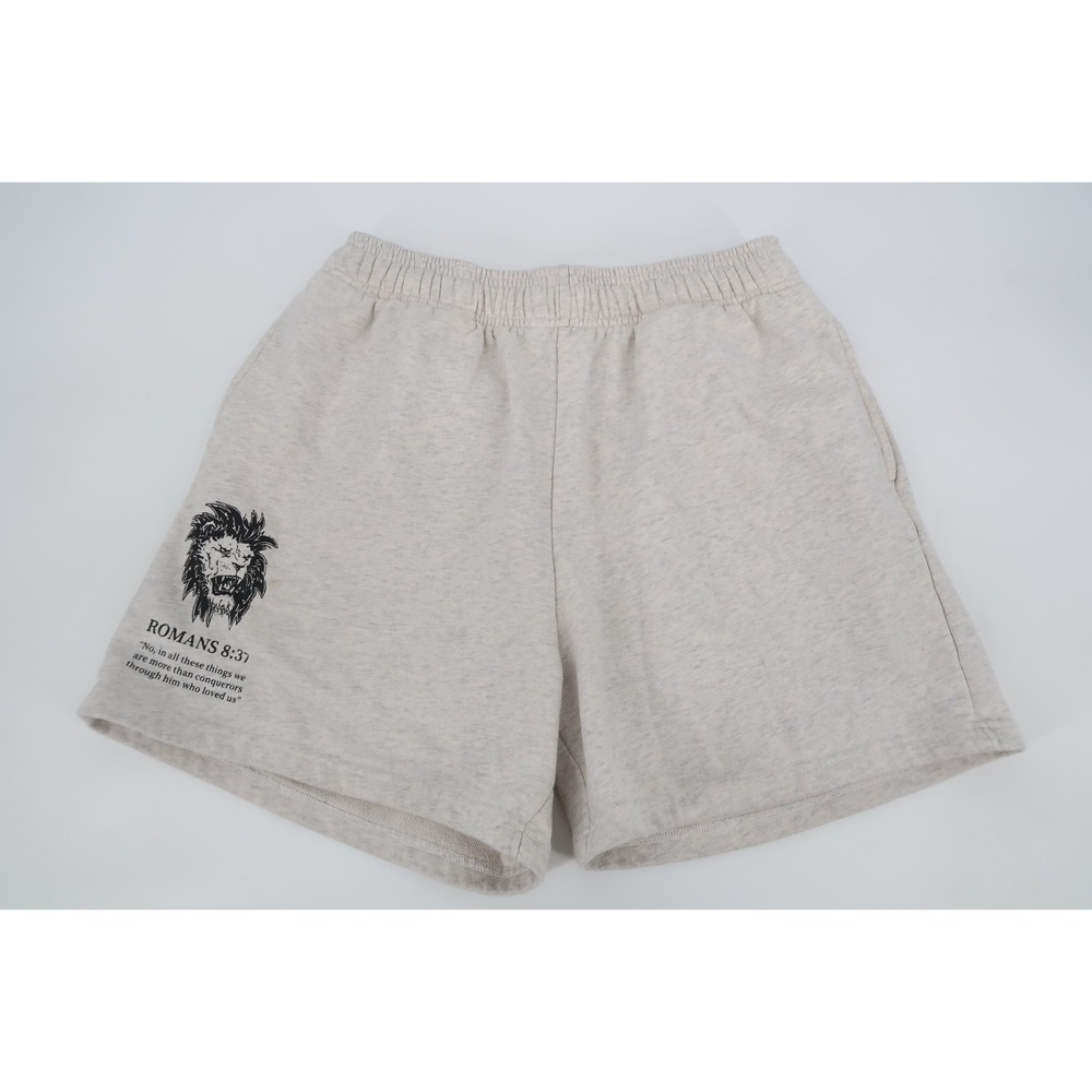 Holstrength Sweatshorts Men's XL Gray Gym Workout‎ Cross Romans 8:37 Lion